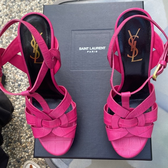 Stunning Saint Laurent Tribute Pink Leather Platform High Heels Sandals, Sz 37 - Picture 9 of 9